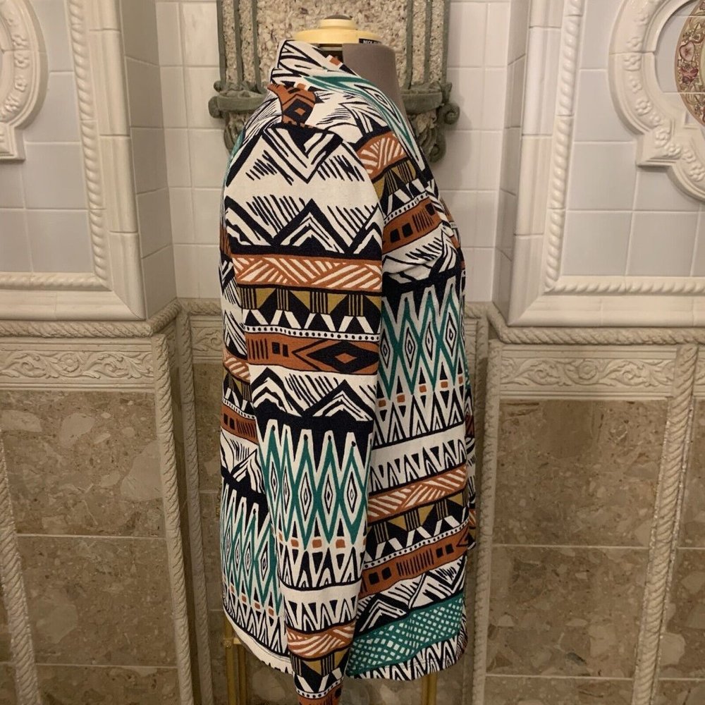 Adrienne Open Cardigan in Teal, Rust, Black & White Geometric Print - Picture 8 of 12
